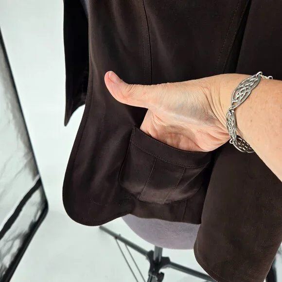 6325-29 Talbots Chocolate Brown Open Front Blazer – Size 14 - Picture 3 of 7